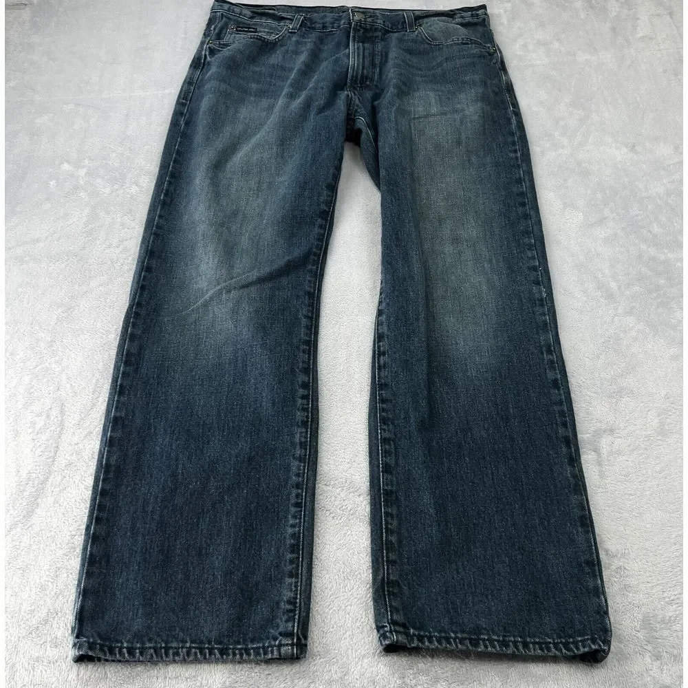 Calvin Klein 34x30 Fits 36 Straight Cut Jeans Old School Broken  Dark Wash Denim